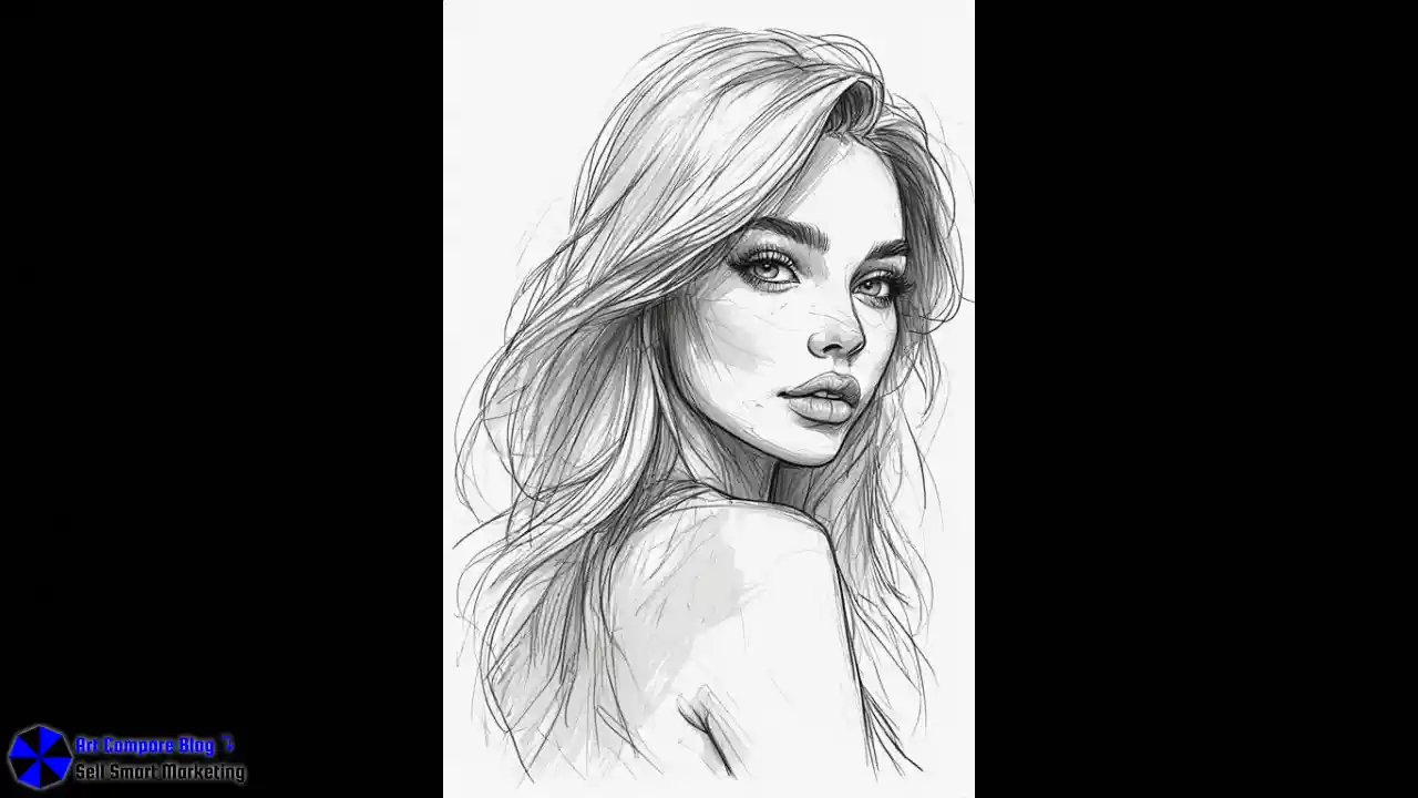 Fine Detail Woman Sketch with Long Hair