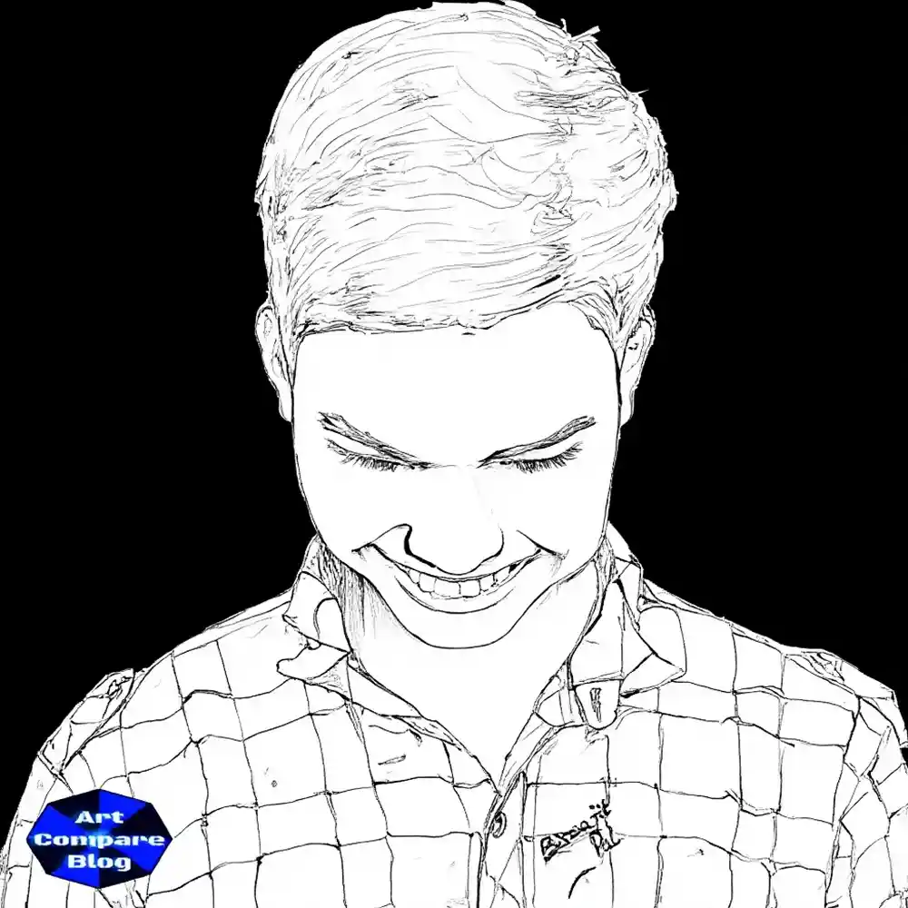 Smiling Boy Looking Down Sketch-Outline