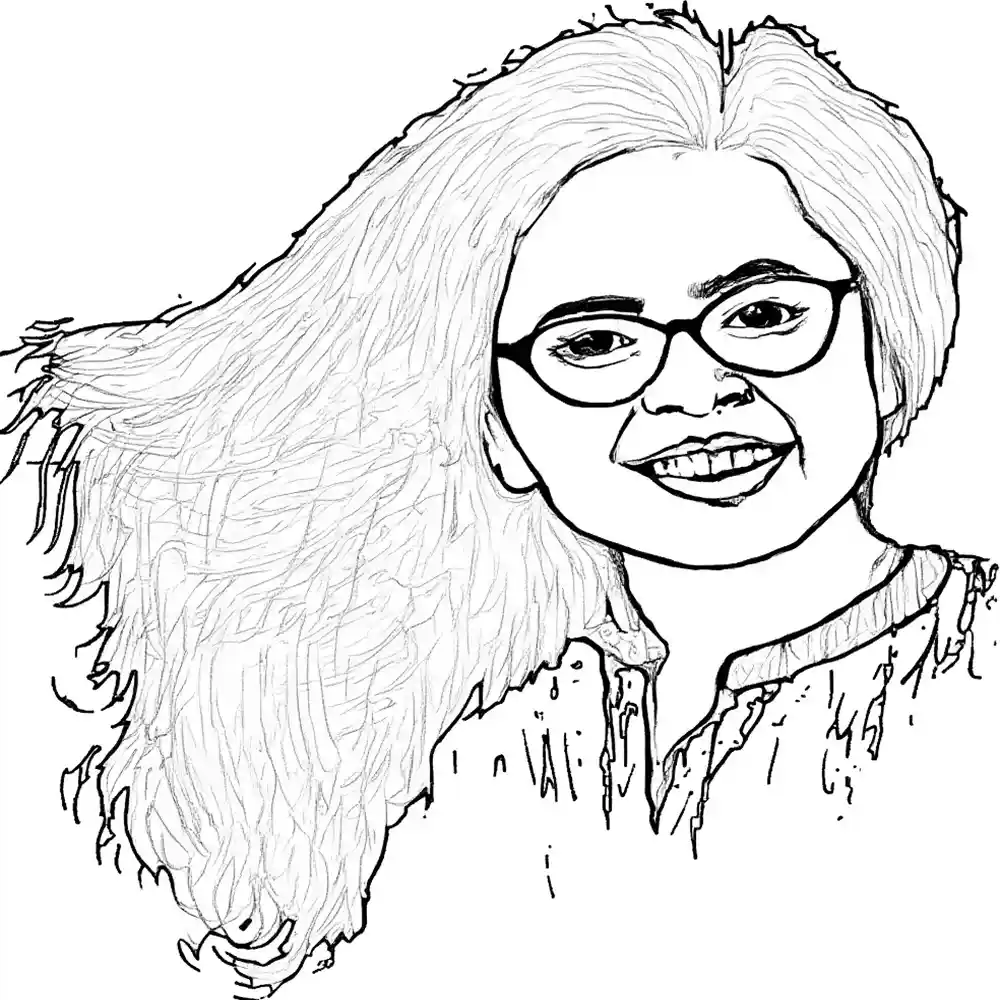 Smiling Woman with Glasses Sketch-Outline