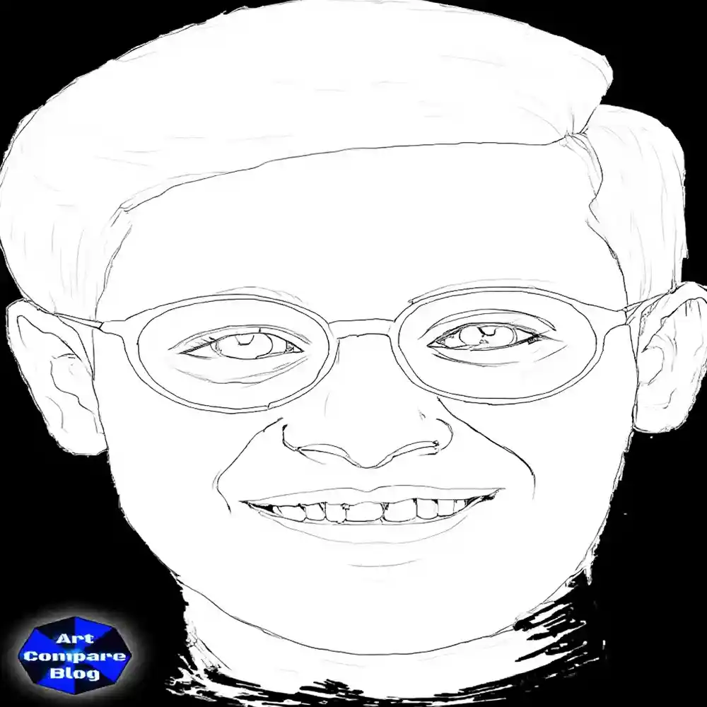 Smiling Man with Glasses Sketch-Outline