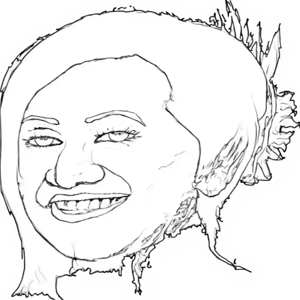 Handmade Sketch of Smiling Woman-Outline