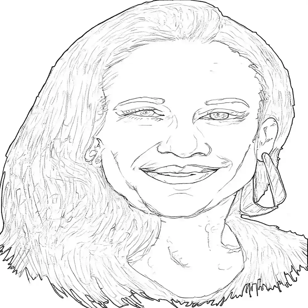 Handmade Sketch of Woman with Long Hair-Outline