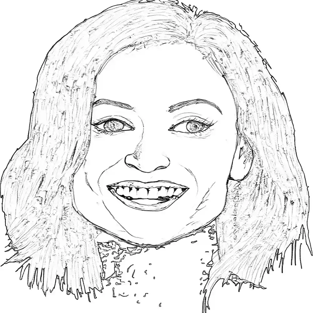 Handmade Sketch of Smiling Woman-Outline