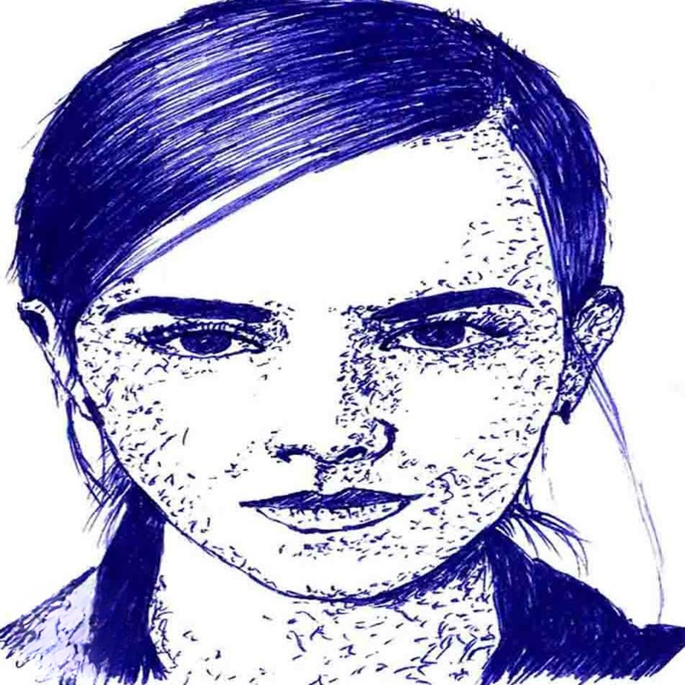 A drawing of a woman with freckles, showcasing her facial features and warm expression-1