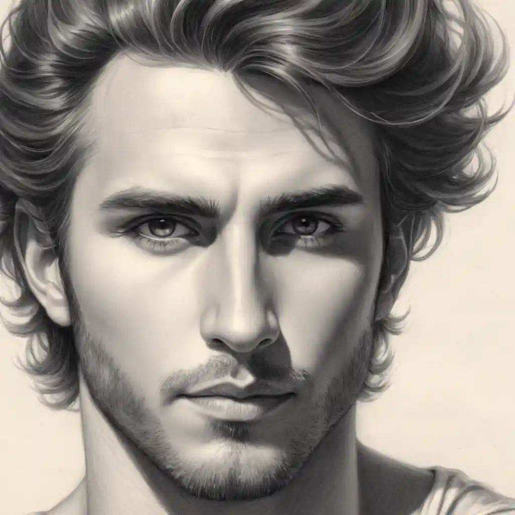 Graphite Pencil Sketch Close-Up Male Portrait