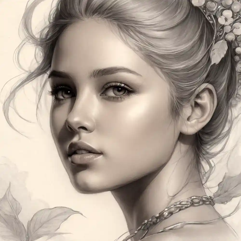 Graphite Sketch Portrait Handmade Close-Up