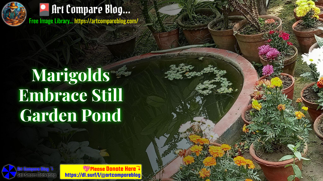 Marigolds Embrace Still Garden Pond