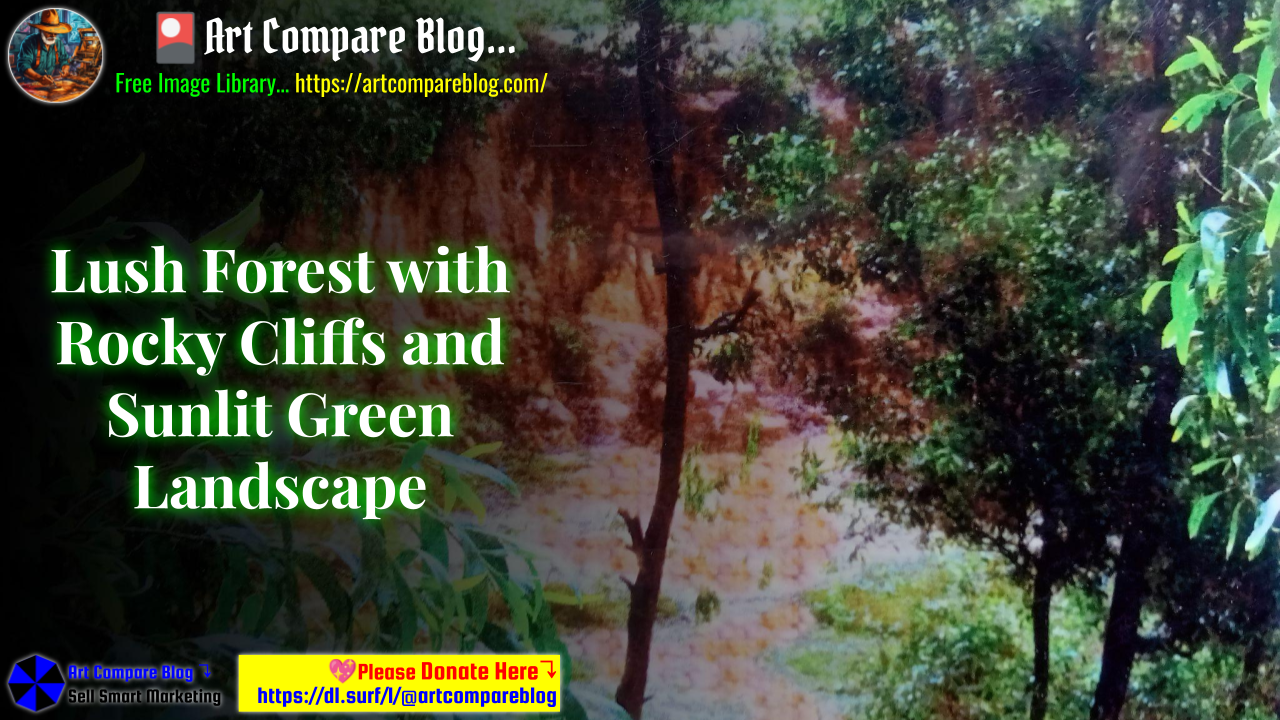 Lush Forest with Rocky Cliffs and Sunlit Green Landscape