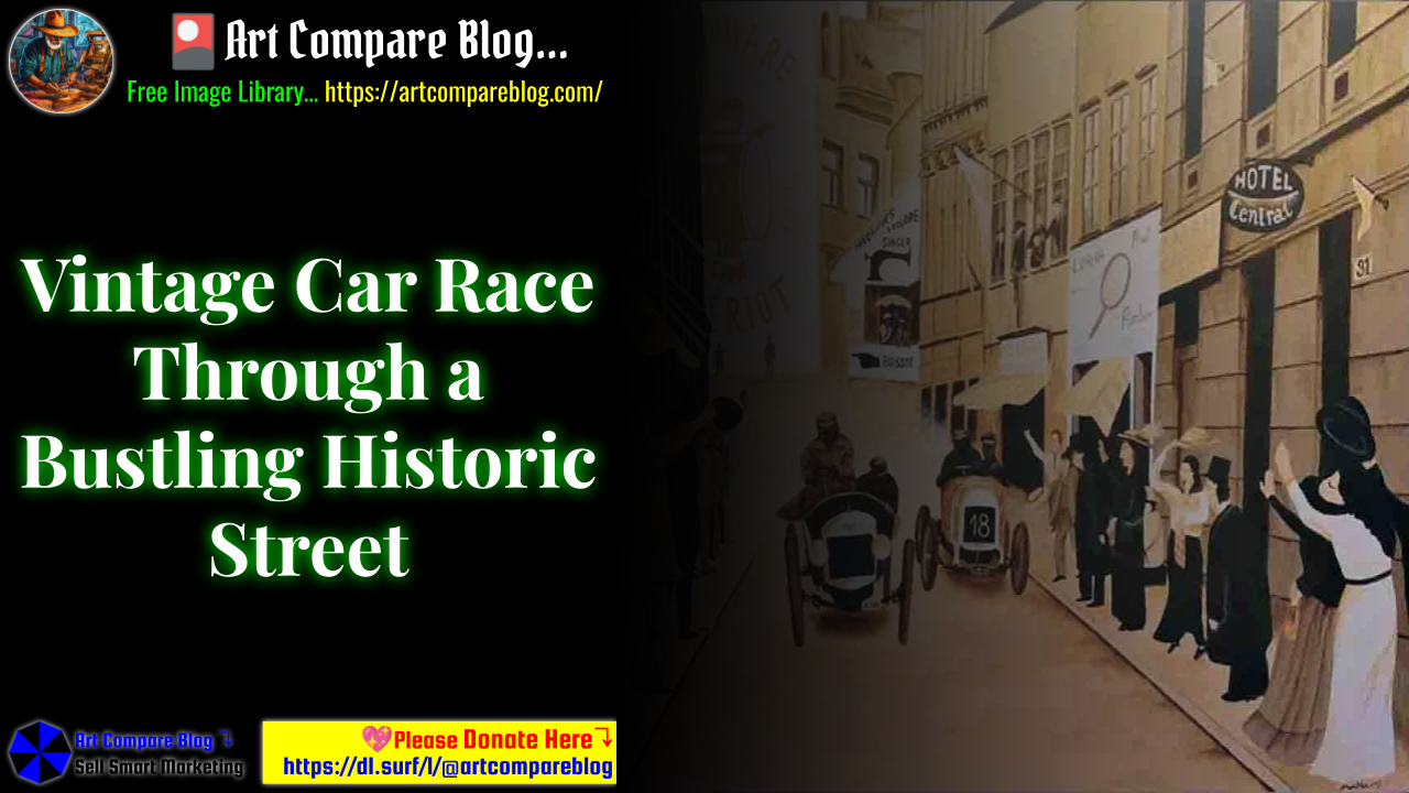 Vintage Car Race Through a Bustling Historic Street