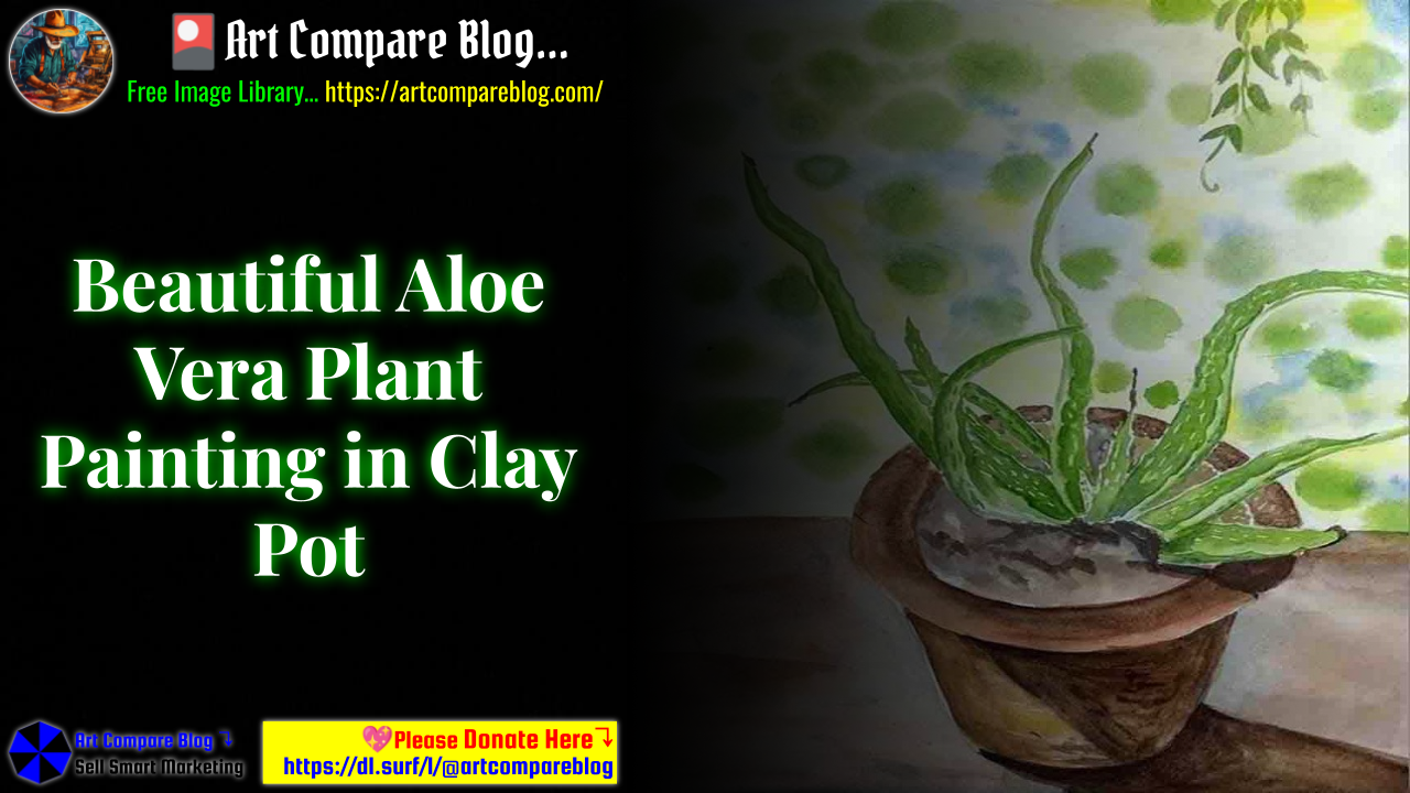 Beautiful Aloe Vera Plant Painting in Clay Pot
