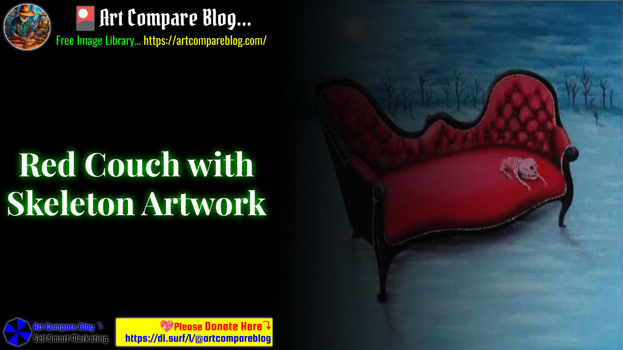 Red Couch with Skeleton Artwork