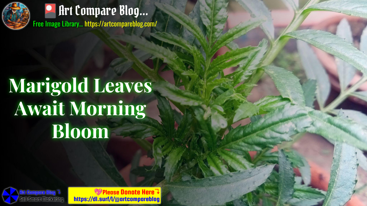 Marigold Leaves Await Morning Bloom