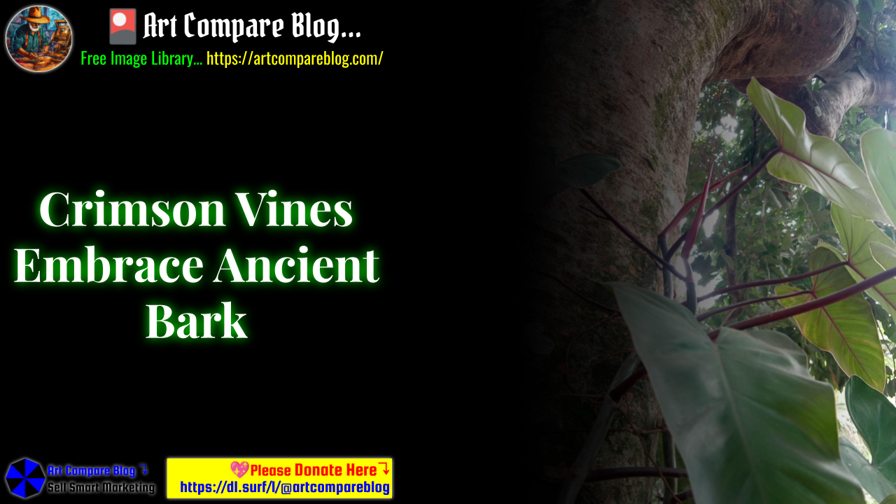 Crimson Vines Embrace Ancient Bark