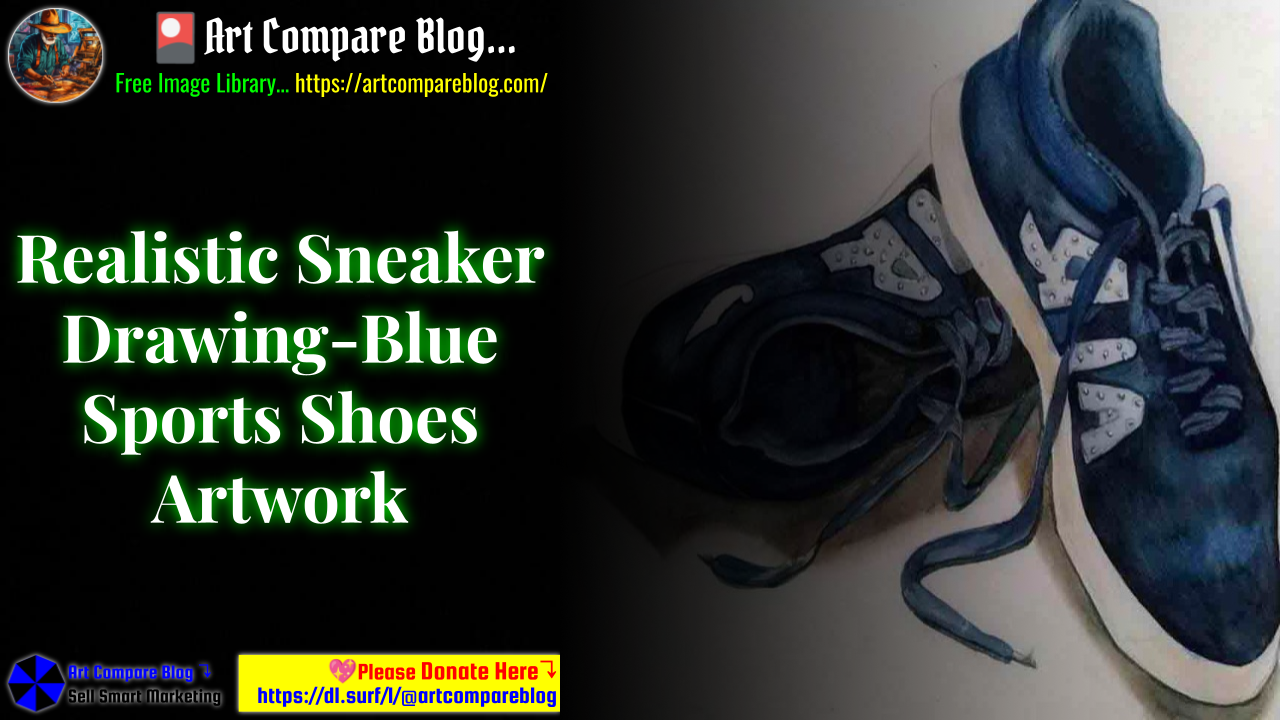 Realistic Sneaker Drawing-Blue Sports Shoes Artwork