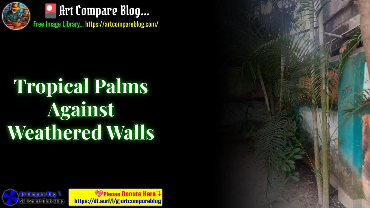 Tropical Palms Against Weathered Walls