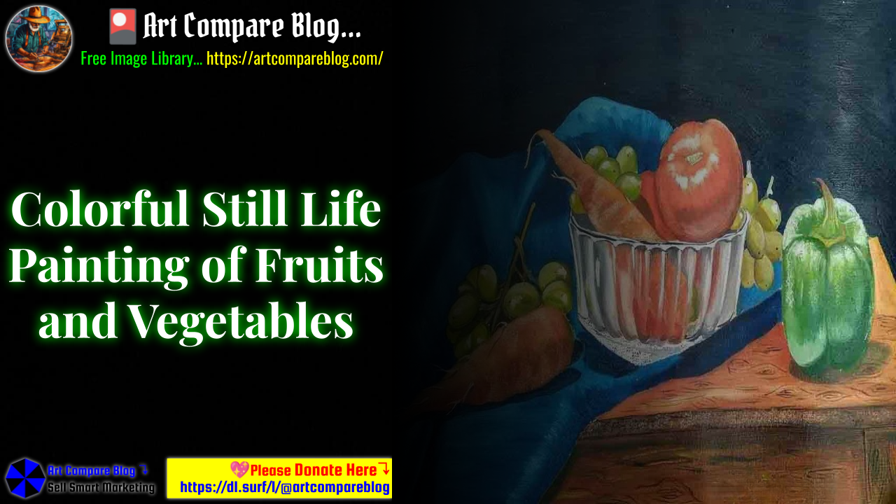 Colorful Still Life Painting of Fruits and Vegetables