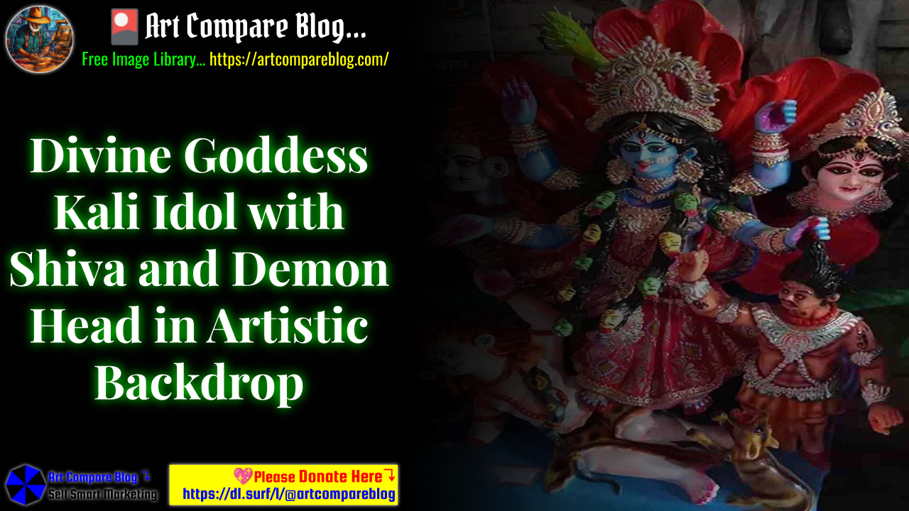 Divine Goddess Kali Idol with Shiva and Demon Head in Artistic Backdrop