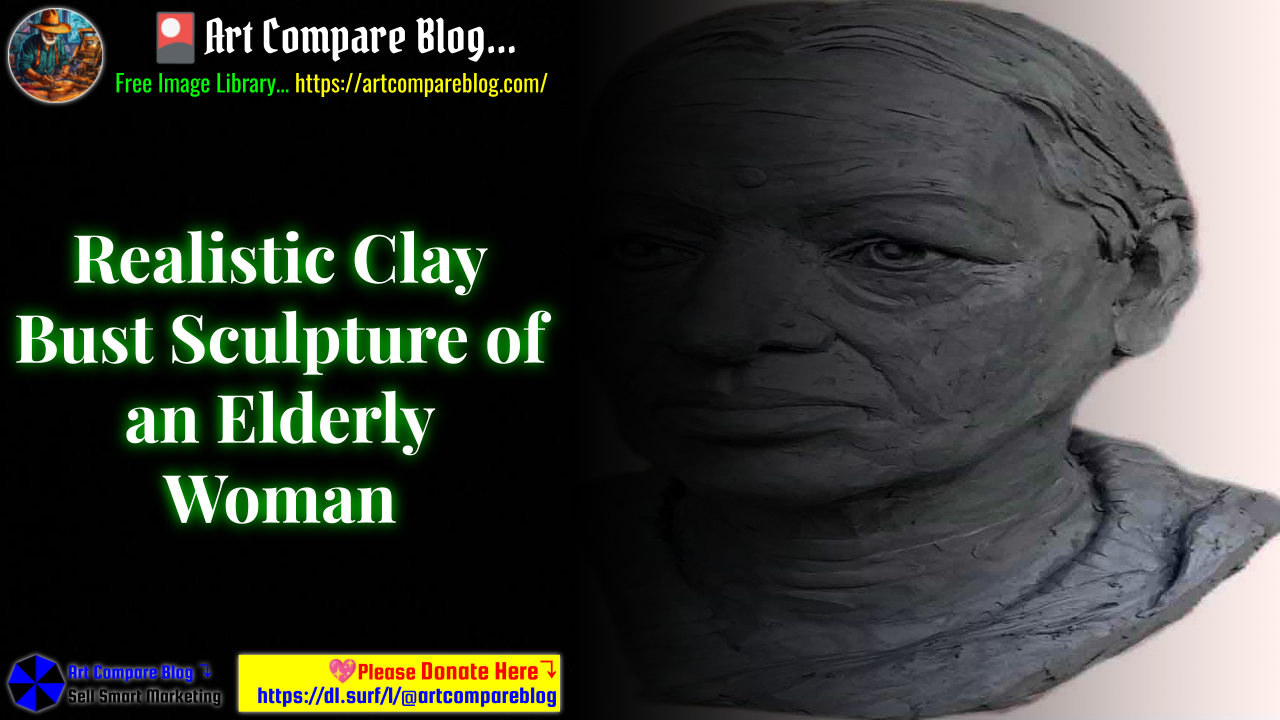 Realistic Clay Bust Sculpture of an Elderly Woman