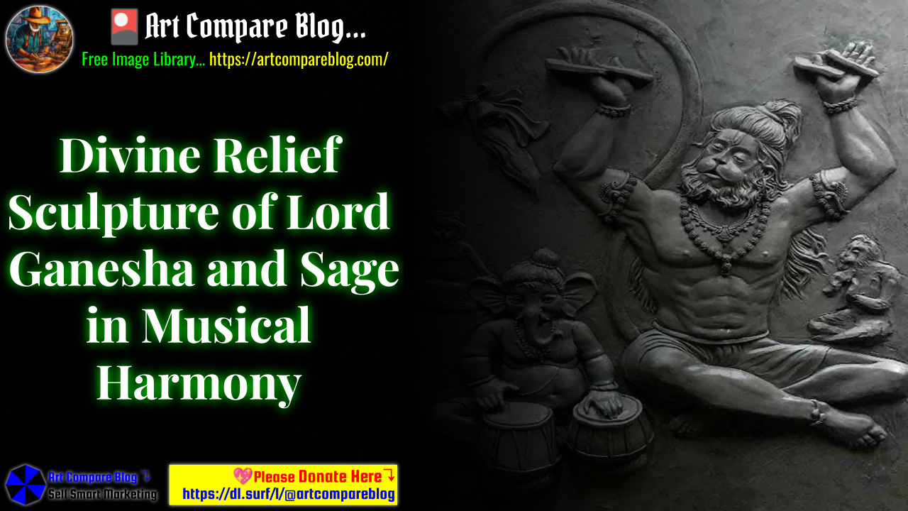 Divine Relief Sculpture of Lord Ganesha and Sage in Musical Harmony