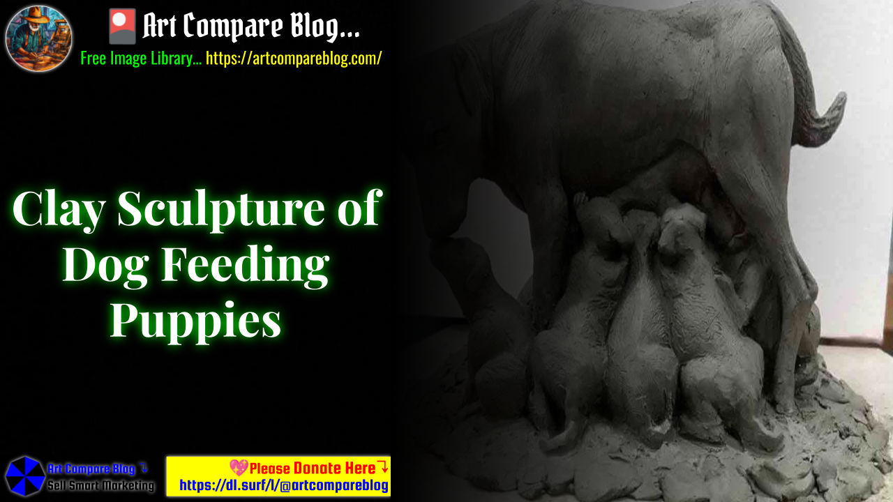 Clay Sculpture of Dog Feeding Puppies