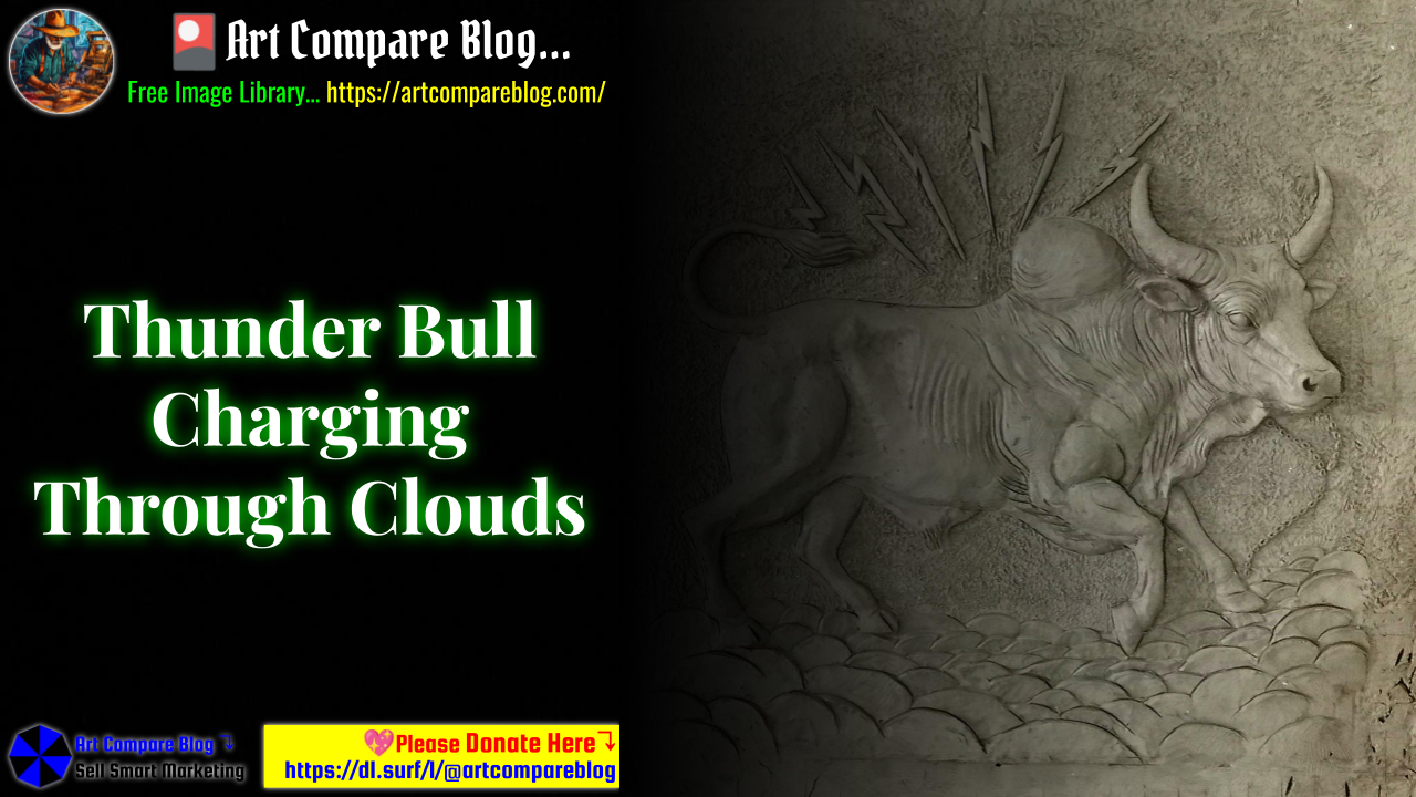 Thunder Bull Charging Through Clouds