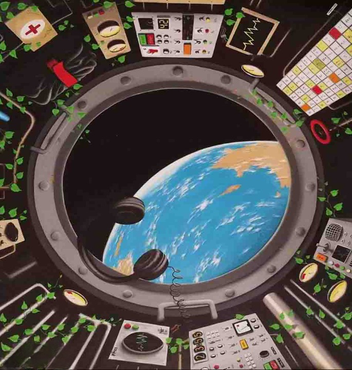 Earth View from Futuristic Spacecraft Window