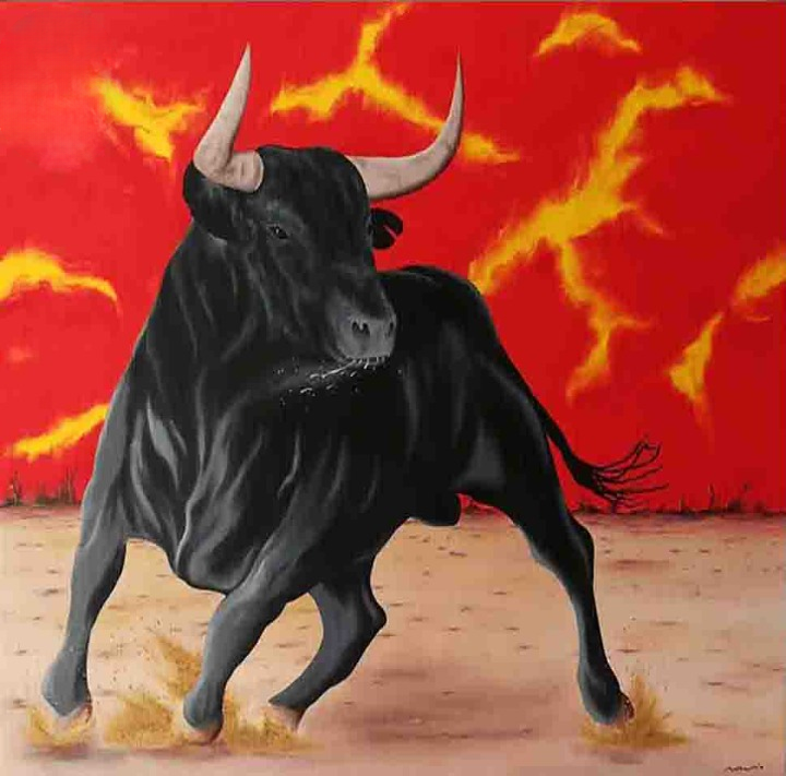 Fierce Black Bull in Arena