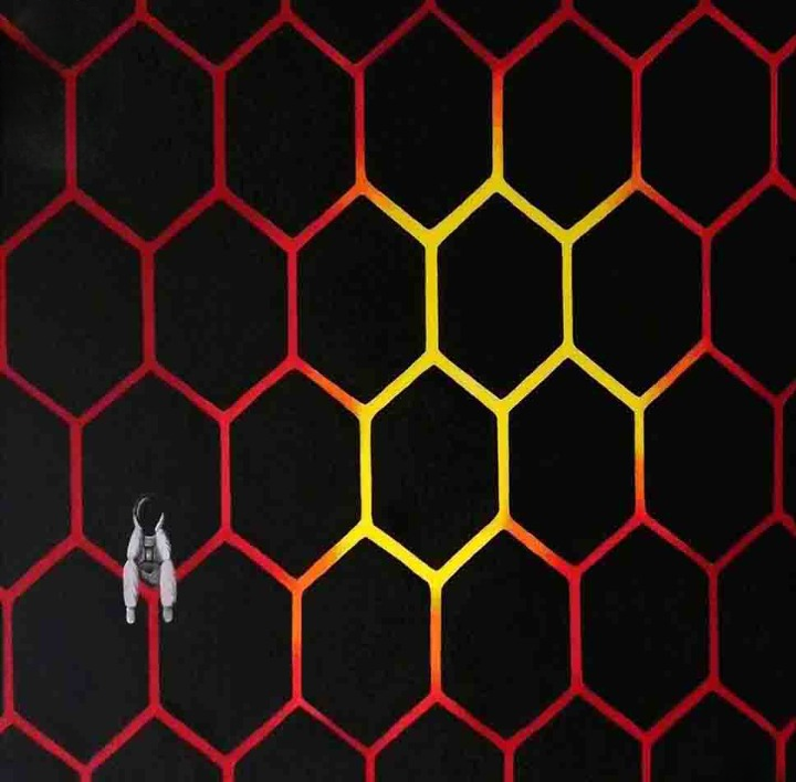 Futuristic Astronaut on Honeycomb Grid