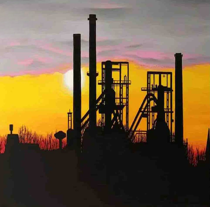 Industrial Sunset Silhouette with Chimneys