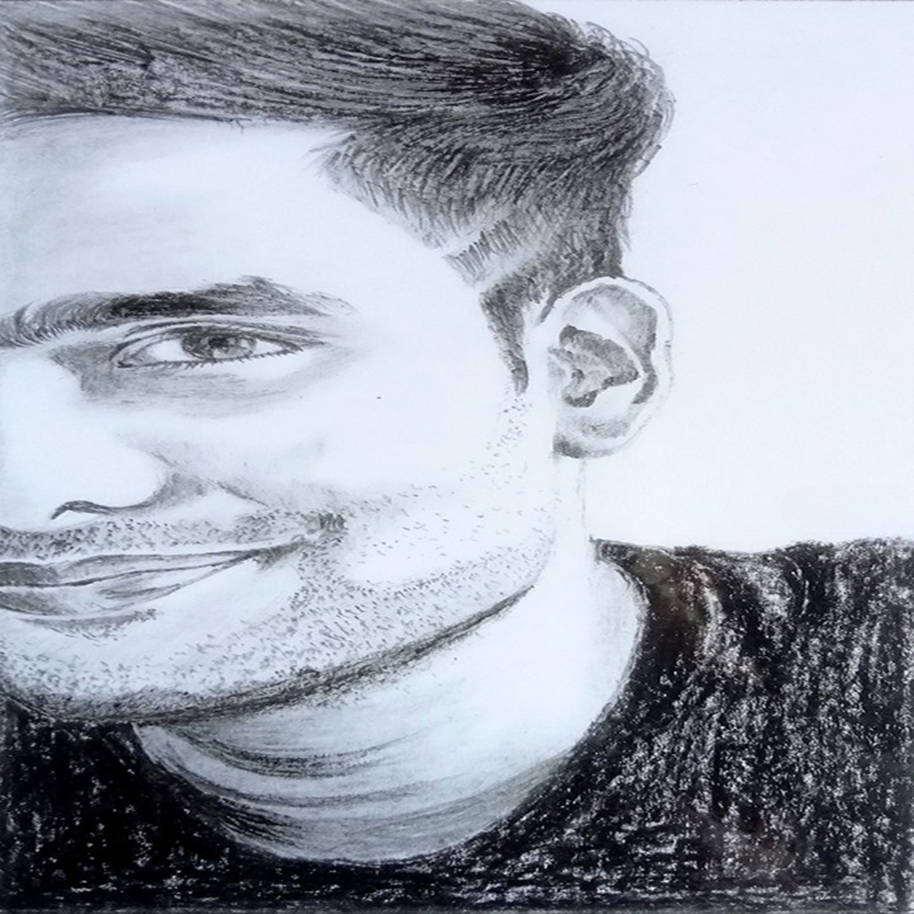 Realistic Male Pencil Portrait Black Background Detailed Sketch-1