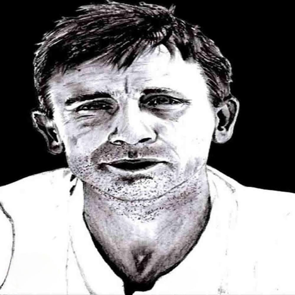 Realistic Male Portrait Pencil Drawing Black Background Artwork-1