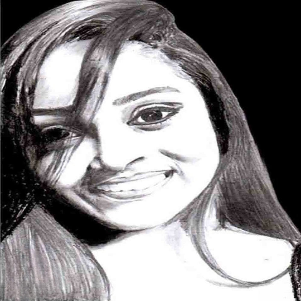 Realistic Smiling Woman Pencil Portrait Black Background Art-1