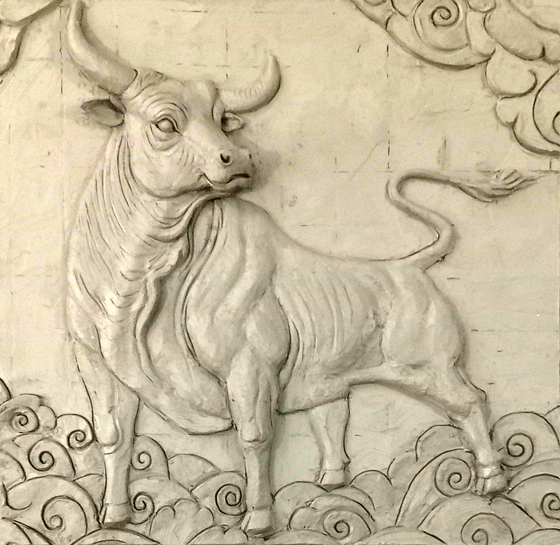 Serene Bull Striding Celestial Clouds-1