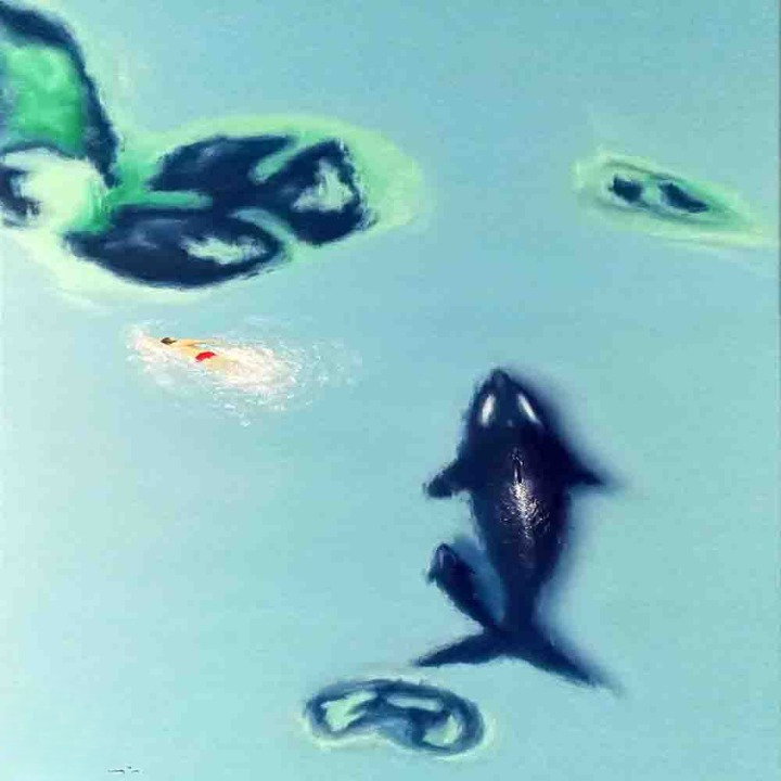Swimmer and Orca in Ocean