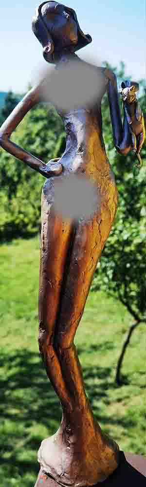 Bronze Woman Sculpture Holding Cat-1