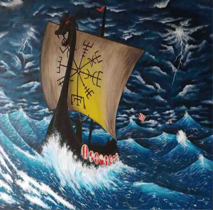 Viking Ship Sailing Stormy Seas-1